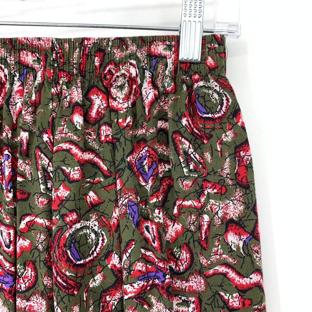 Vintage 90s Pull On Elastic Waist Bermuda Shorts Womens Apx Sz 25" Green Red - Picture 3 of 4